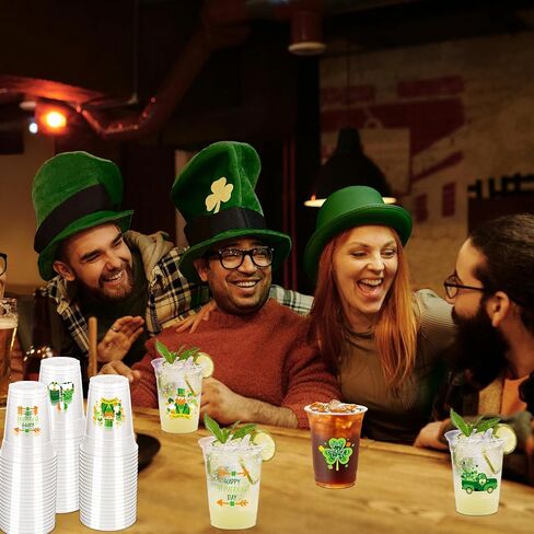 100 Pcs St. Patrick's Day Party Cups,12 oz St. Patrick Disposable Clear Plastic Cups Irish Green St Patrick's Day Party Lucky Clover Cups for St. Patrick Irish Birthday Party Irish Party Supplies in Kuwait