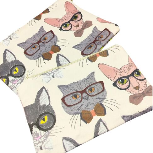 Set of 2 Cat-Themed Zippered Velvet Touch Clutch - Soft Lined, Perfect for Makeup, Travel Essentials, and More (World map) in Saudi Arabia