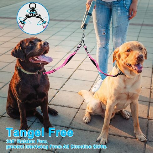 PetBonus Dual Dog Leash Splitter, No Tangle Detachable Double Leashes Coupler for Walking 2 Dogs, Reflective Adjustable Two Dog Training Lead Attachment for Small Medium Large Dogs (Medium, Black) in Saudi Arabia