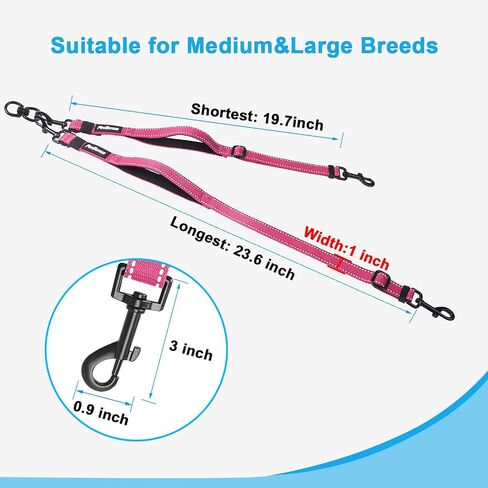 PetBonus Dual Dog Leash Splitter, No Tangle Detachable Double Leashes Coupler for Walking 2 Dogs, Reflective Adjustable Two Dog Training Lead Attachment for Small Medium Large Dogs (Medium, Black) in Saudi Arabia