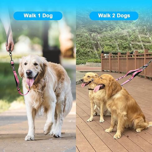 PetBonus Dual Dog Leash Splitter, No Tangle Detachable Double Leashes Coupler for Walking 2 Dogs, Reflective Adjustable Two Dog Training Lead Attachment for Small Medium Large Dogs (Medium, Black) in Saudi Arabia