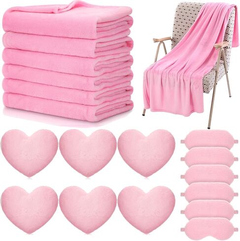 18 Pcs Kids Sleepover Party Supplies Set for Girls Fleece Soft Blankets Fluffy Heart Throw Pillow Plush Sleep Eye Mask for Spa Camping Birthday Favors(Light Pink) in Saudi Arabia