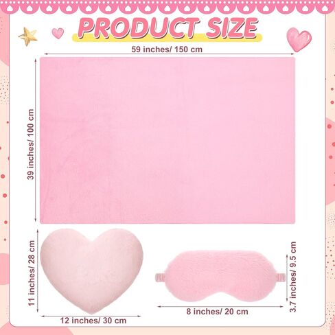 18 Pcs Kids Sleepover Party Supplies Set for Girls Fleece Soft Blankets Fluffy Heart Throw Pillow Plush Sleep Eye Mask for Spa Camping Birthday Favors(Light Pink) in Saudi Arabia