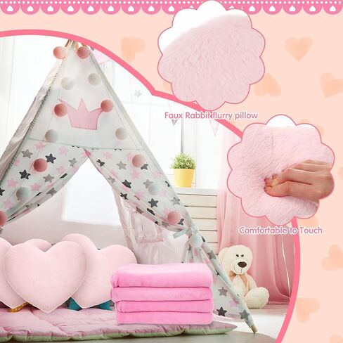 18 Pcs Kids Sleepover Party Supplies Set for Girls Fleece Soft Blankets Fluffy Heart Throw Pillow Plush Sleep Eye Mask for Spa Camping Birthday Favors(Light Pink) in Saudi Arabia