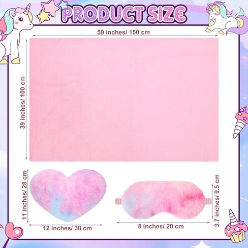 18 Pcs Kids Sleepover Party Supplies Set for Girls Fleece Soft Blankets Fluffy Heart Throw Pillow Plush Sleep Eye Mask for Spa Camping Birthday Favors(Light Pink) in Saudi Arabia