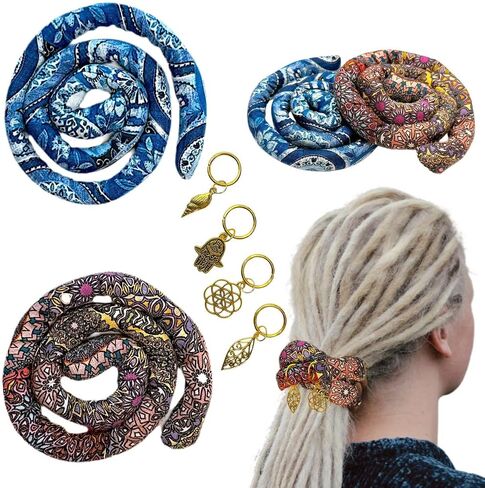 2 pcs Handmade Spiral Lock Hair Tie Bendable Loc Tie Dreadlock Accessory Hair Bands Embedded Ponytail Holders Dreadlock Hair Tie Spiral for Women and Men Thick Curly Hair (Blue & Pink Pattern) in Saudi Arabia