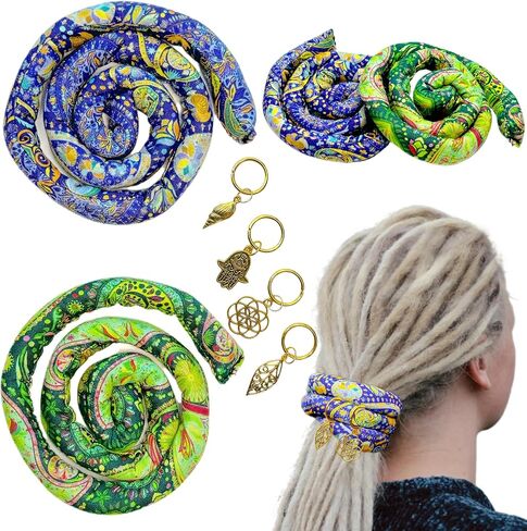 2 pcs Handmade Spiral Lock Hair Tie Bendable Loc Tie Dreadlock Accessory Hair Bands Embedded Ponytail Holders Dreadlock Hair Tie Spiral for Women and Men Thick Curly Hair (Blue & Pink Pattern) in Saudi Arabia