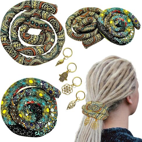 2 pcs Handmade Spiral Lock Hair Tie Bendable Loc Tie Dreadlock Accessory Hair Bands Embedded Ponytail Holders Dreadlock Hair Tie Spiral for Women and Men Thick Curly Hair (Blue & Pink Pattern) in Saudi Arabia