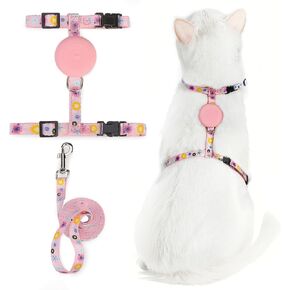 PUPTECK Cat Harness and Leash Set Escape Proof, Adjustable Soft Lightweight Kitten Harness with Airtag Holder for Small Medium Cats Walking, Orange Geometry