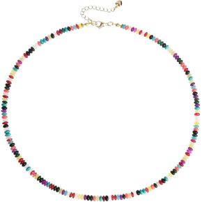 XIJIN Natural Stone Bead Necklace for Women Handmade Boho Multicolor Beaded Choker Necklace Gift for Her