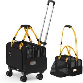 شركة Pawzidea القابلة للتوسيع للحيوانات الأليفة القابلة للتوسيع مع عجلات ، 18x11x11 TSA Airline المعتمدة من Cat Carrier W/بطاقة هوية لقطتين ، حقيبة سفر صغيرة من مقعد Carrier Carrier ، حزام كتف مثل مقود الكلب