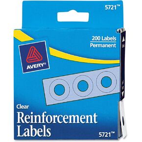 Avery 1/4" Round Self-Adhesive Reinforcement Labels, Clear, Pack of 200 (5721)