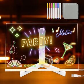 LED Note Board with Colors,Light Up Acrylic Message Board USB Power,Rewritable Acrylic Dry Erase Board with Light and Stand as a Glow Memo LED Letter Board for Office Home School