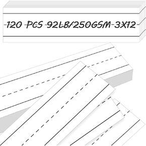LOTMER 120 Sheets White Sentence Strips, 92LB/250gsm Cardstock Ruled 3 x 12 Inches for Teachers, Classrooms, Offices