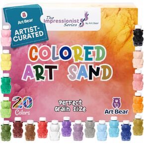 Art Bear Colored Sand for Crafts - 20 Artist-Curated Color Set with Resealable Bear-Shaped Containers and Precision Pouring Tools - No-Spill Design for Rangoli, Craft Projects, Home Decor