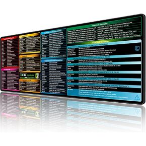Excel Cheat Sheet Desk Desk ، اختصارات ووظائف Excel Pad Mouse Pad ، Exted Warge XL (31.5x11.8x0.12in) Mousepad Gaming ، PC Office Desk Mat