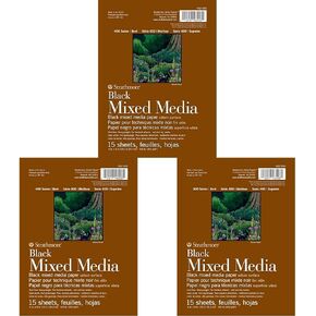 Strathmore 400 Series Mixed Media Paper, Black, Foldover Pad, 6x8 inches, 15 Sheets (184lb/300g) - Artist Paper for Adults and Students - Watercolor, Gouache, Graphite, Ink, Pencil, Marker (Pack of 3)