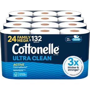 ورق تواليت Cottonelle Ultra Clean مع نسيج تنظيف نشط ، أنسجة الحمام القوية ، 24 لفائف Mega Mega = 132 لفائف منتظمة (4 عبوات من 6)
