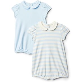 Amazon Essentials x Sofia Grainge Baby Girls' Short Sleeve Peter Pan Collar Romper, Pack of 2