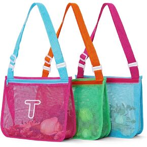 3pcs Alphabet Printed Seasshell أكياس صدف لجمع القذائف ، وأكياس لعبة شاطئ الأطفال الخفيفة الوزن والقابلة للطي مع أشرطة قابلة للتعديل ، محمولة للمسبح والشاطئ الأساسية-أ.