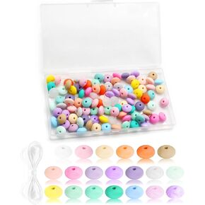 Cinvo 60pcs Silicone Round Luminous Beads, 15mm, 12 Glowing Colors, 5m Lanyard, DIY Jewelry Making Supplies