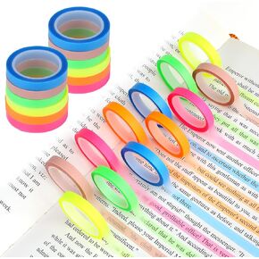 Vin Beauty 12 Rolls Highlighter Tapes ، 0.23 بوصة × 16.4 قدمًا قابلة للإزالة ، شريط شفاف ملون للطلاب الذين يقرؤون ملاحظات في مكتب الفصل الدراسي ، 6 لون