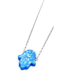 قلادة يدوية زرقاء Opal Hamsa ، سلسلة فضية أنيقة ، تميمة ذات مغزى للحماية ، هدية مثالية لأعياد الميلاد in Saudi Arabia
