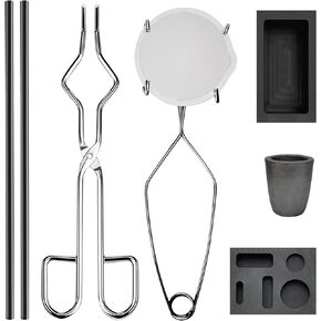 Nelyrho 8-in-1 Metal Casting Kit – Graphite Crucible, Graphite Ingot Molds, 2 Stir Rods, Quartz Cup & Tongs – Complete Set for Melting Gold, Silver, Aluminum, Brass