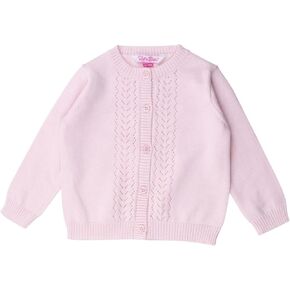 RuffleButts® Baby/Toddler Girls Ruffled Long Sleeve Cardigan Button-Up Sweater