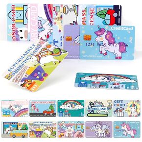 بطاقات الائتمان المزيفة للأطفال - 10pcs Unicorn Play بطاقات الائتمان بطاقات الخصم والعضوية.