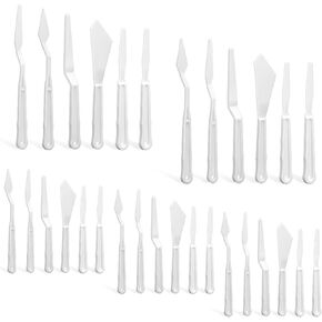 30 Pcs Paint Spatula Tools Plastic Painting Palette Knives White Art Artist Knife Tools Thin and Flexible Art Pallet Knife Palette Knife Set for Oil Acrylic Painting Color Mixing