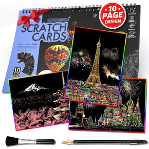 كتاب Scratch Art Book (A4-20 Page) للبالغين والمراهقين-خدش ASMR لتصنيع الإجهاد قبالة الفن | الطلاء بواسطة مجموعة مجموعة الخدش | معالم السفر وفن النقش | هدية إبداعية للبالغين (سلسلة قوس قزح مدينة)