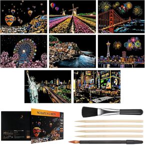 Giantree 14pcs Scratch Art ، Art Scratch Art ، Paint by Scratch Rainbow Engraving Painting ، Pratch Painting for البالغين ، لوح الخدش الطبيعية مع أدوات فن الخدش Creative DIY Art Craft (14pcs)