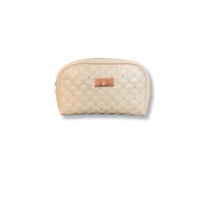 Luxurious Cream Quilted Cosmetic Bag - Elegant Travel & Makeup Organizer