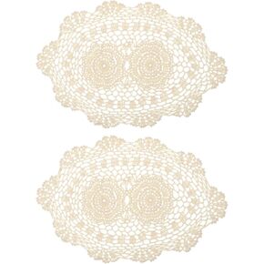 uxcell 2 Pcs 16x10 Inch Handmade Crochet Doilies, Polyester Cotton Table Placemats Oval Table Crochet Placemats for Dining Table Kitchen Parties, Red