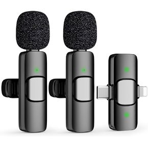 2 Pack Type C Mini Wireless Lavalier Microphone for iPhone 15, iOS and Android Devices - Noise Reduction Lapel Mic for Recording, Clip on Mic, Omni Lav Mic for Video Recording, Tiktok, Youtube, Vlog