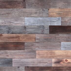 Peel & Stick ألواح خشبية حقيقية ، ألواح خشب الحظيرة الريفية المستصلحة ، مجموعات رمادية بنية ، 10.5 قدم مربع in Kuwait