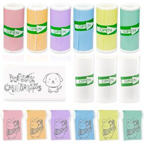 9 Rolls Self-Adhesive Mini Printer Paper - 6 Vibrant Colors & 3 White Compatible with M02/T02 Printers(Remove Inner Paper Holder), Thermal Sticker Paper for Photos, Lists, Study Notes & Scrapbooking