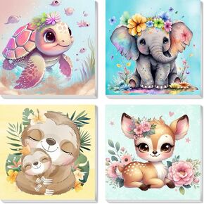 mrpwnle 4 Pack Paint by Numbers for Kid-Kids Paint by Number Ages 4-8, Animals Painting by Number Kits for Kids, DIY Easy Animal Oil Painting Suitable for Home Decoration (8x8inch)