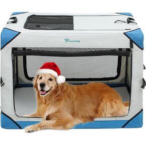 YITAHOME Collapsible Dog Crate, 4-Door Portable Travel Dog Crate, 4-Door Folding Soft Dog Kennel with Breathable Mesh Windows & Soft Mat，Indoor & Outdoor Use, 42" L x 31" W x 31" H, Flat Style