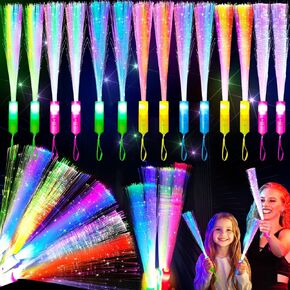 TURNMEON 32 Pcs Colorful Glow Fiber Wands Sticks, Toys Glow Sticks Bulk Party Pack for Kids Adults, Glow in the Dark Party Supplies for Wedding, Birthday, Classroom, Patriotic Fiesta Party Favors
