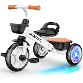 Umatoll Tricycle for Toddlers 2-5 Year Old, Ajustable Toddler Bike Outdoor Toys, Birthday Gift for Girl Age 2-4, Trike with Light up Wheels