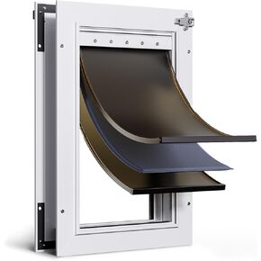 Dog Door For Door All Aluminum 3 Flaps, Medium Doggy Doggie Door, Cat Door White, Heavy Duty Pet Door for Dogs Cats, With Insulation Flap, Telescoping Tunnel, Sliding Closing Panel, for Pet Up to 45lb