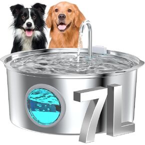 Dog Water Fountain for Large Dogs: 7L/236oz/1.8G Dog Fountain Stainless Steel - Big Pet Drinking Fountain Indoor - Super Quiet Water Fountain for Dogs Inside - for Large Dogs Cats & Multi-Pet Home