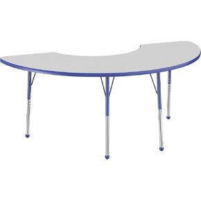 Factory Direct Partners 10078 -GYBL Half Moon Activity School and Office Table (36 "× 72") - أعلى رمادي وأزرق الحافة