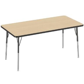 FDP Rectangle Activity School and Office Table (30 × 60 بوصة) ، والأرجل القياسية مع انزلاقات دوارة ، وارتفاع قابل للتعديل 19-30 بوصة-أعلى القيقب والحافة السوداء ، 10023-MPBK