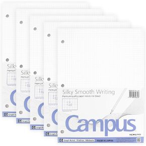 KOKUYO 5x5 Graph Paper, 8.25"x11", 100 Sheets, Smooth Writing Surface, Bleed Resistant Filler Paper for Math, Engineering, Art Projects (Japan Import)