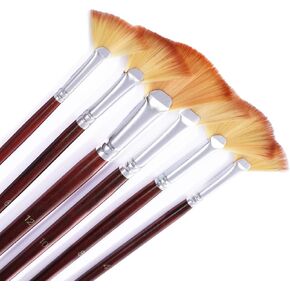 6 PCS Fan Brush for Painting ، فرشاة الطلاء مع مروحة الفنانين مع شعر خشور مضاد للشفاء ومقبض خشبي طويل ، فرش مروحة فنان محترفة للطلاء الأكريلي