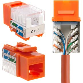cctv_4less Cat6 45 درجة زاوية Keystone Ethernet Wall Jack Punch Down UTP 45-Degree (إنهاء أسهل من 90 درجة)، RJ45 Slim Profile Speed ​​Termination Orange Pack of 50