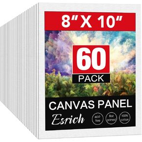قماشية Esrich 8x10 للطلاء ، 60 لوحات من القماش للطلاء ، اللوحات الفارغة للألواح القماشية للبالغين والكبار-Cotton للزيت ، ألوان مائية ، أكريليك ، درجات حرارة.